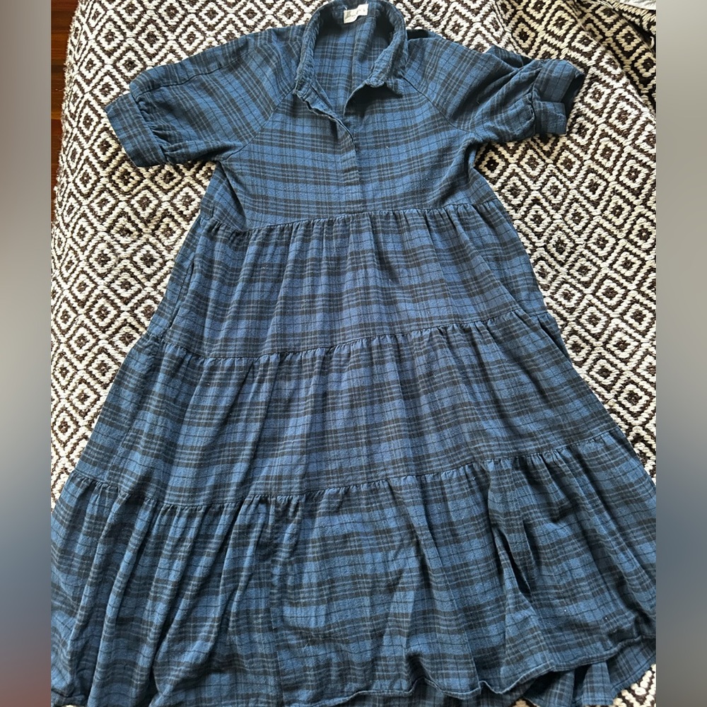 Flannel blue and black Natural Life Rebecca dress in Large